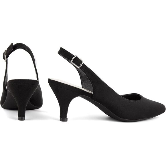 🆕 Women Black Low Heel Pump Closed Pointed Toe Kitten Wedding Party Dressy Sexy - Picture 8 of 8